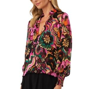 Misa Los Angeles Alexis Floral Long Sleeve Chiffon Blouse Medium Multicolour